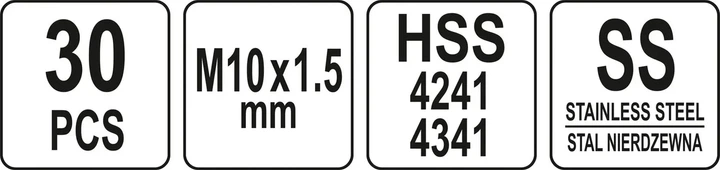 Набір для ремонту різьби YATO M10 x 1.5 мм HSS 4241/4341 30 шт YT-17634 - Фото 4 Набір для ремонту різьби YATO M10 x 1.5 мм HSS 4241/4341 30 шт YT-17634 - зображення 4