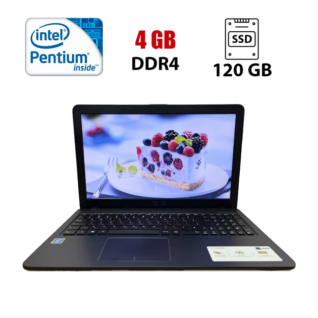 Ноутбук Asus F543U / 15.6" (1366х768) TN / Intel Pentium Gold 4415U (2 (4) ядра по 2.3 GHz) / 4 GB DDR4 / 120 GB SSD / Intel HD Graphics 610 / WebCam б/у - Фото 1 Ноутбук Asus F543U / 15.6" (1366х768) TN / Intel Pentium Gold 4415U (2 (4) ядра по 2.3 GHz) / 4 GB DDR4 / 120 GB SSD / Intel HD Graphics 610 / WebCam б/у - изображение 1
