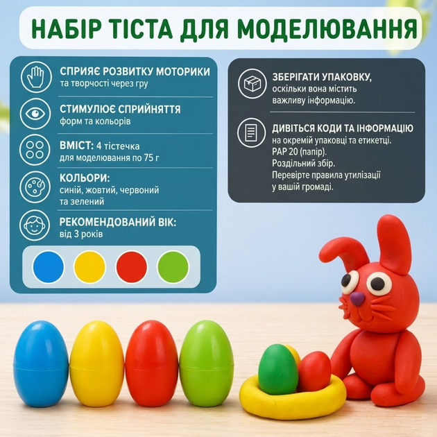 Набор мягкого пластилина для творчества Playtive 4 цвета KN-15388 - изображение 2