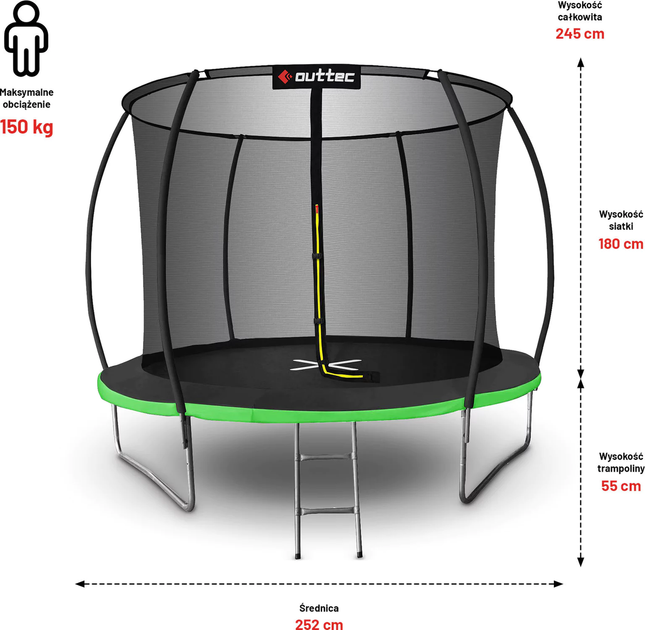 Батут OUTTEC 8FT Pumpkin чорно-зелений - Фото 4 Батут OUTTEC 8FT Pumpkin чорно-зелений - изображение 4
