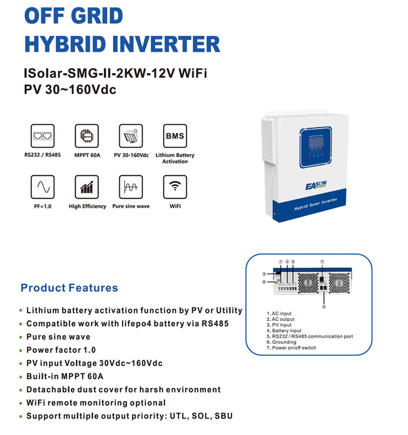 Інвертор EASUN POWER ISolar-SMG-II-2KW-12V-WiFi - зображення 2
