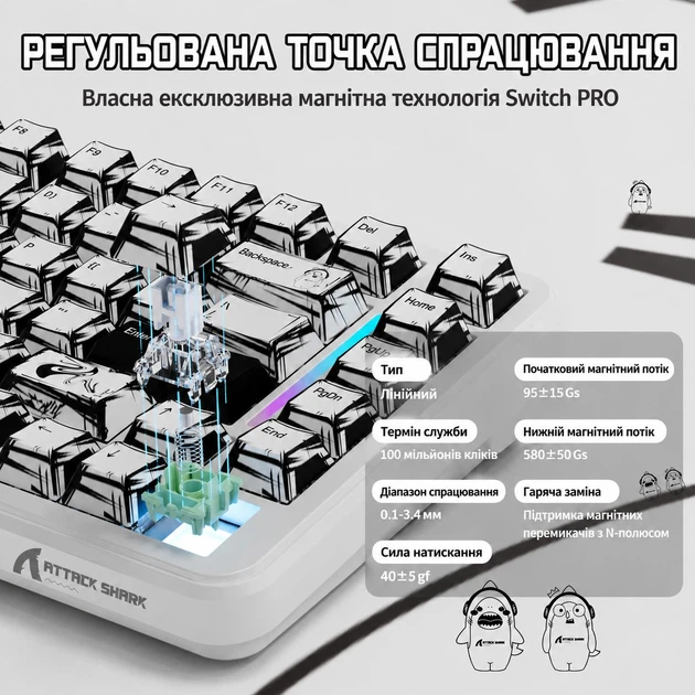 Бездротова магнітна клавіатура ATTACK SHARK X82 PRO HE Comics (2.4G/Bluetooth/USB type-c) RGB Підсвічування (COPY) - зображення 6