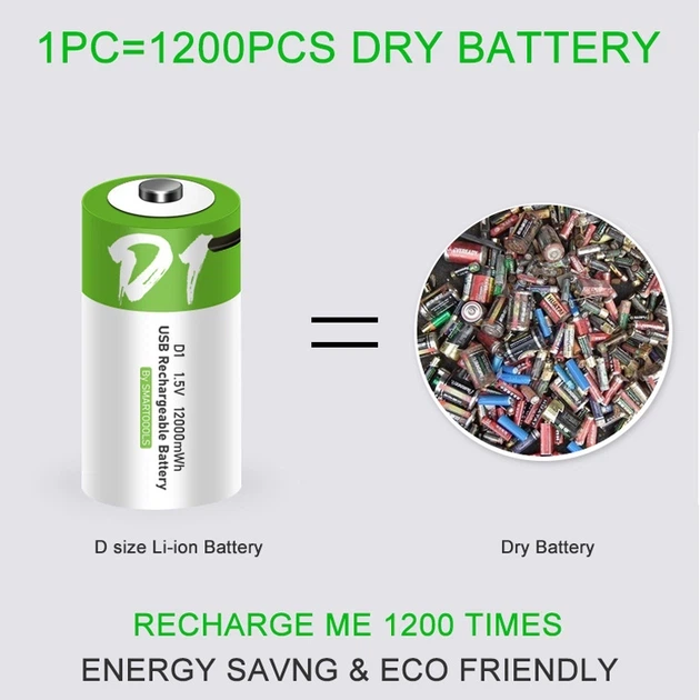 Аккумулятор тип D / R20 Smartoools 8000 mAh бочонок Li-Ion с зарядкой Type-C 1.5V (19329) - Фото 4 Аккумулятор тип D / R20 Smartoools 8000 mAh бочонок Li-Ion с зарядкой Type-C 1.5V (19329) - зображення 4