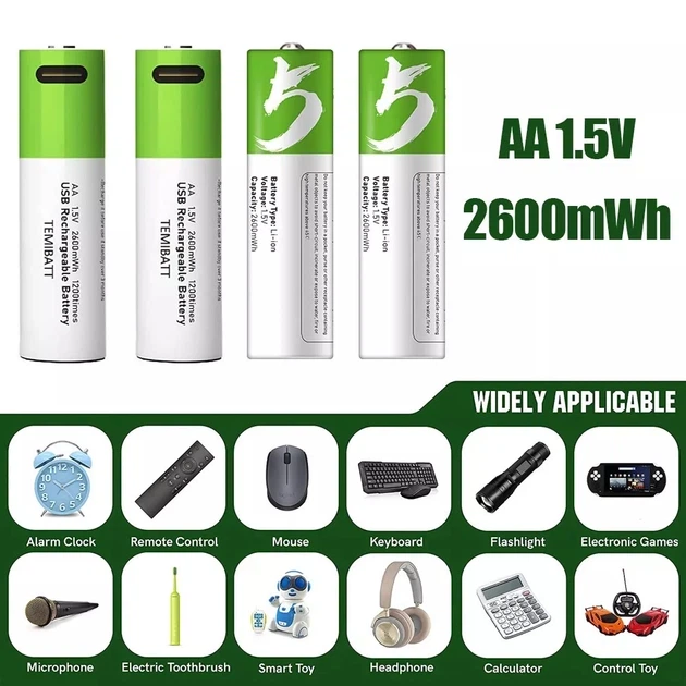 Аккумулятор AA Smartoools 1700 mAh пальчиковый Li-Ion со встроенной зарядкой Type-C 1.5V (19328) - изображение 3