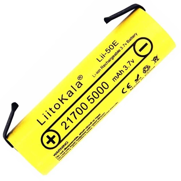 Аккумулятор 21700 LiitoKala 50E-N 5000 mAh Li-Ion под пайку с никелевой лентой U-tags 25А, 3.7V (19314) - изображение 2