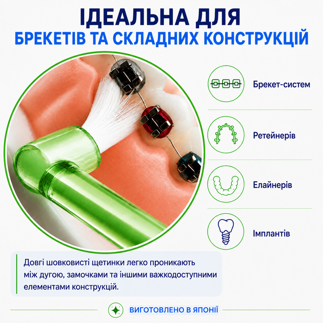 Зубная японская шелковистая мягкая монопучковая щетка "MICLIN" S (4562189963836_зеленая) - изображение 3