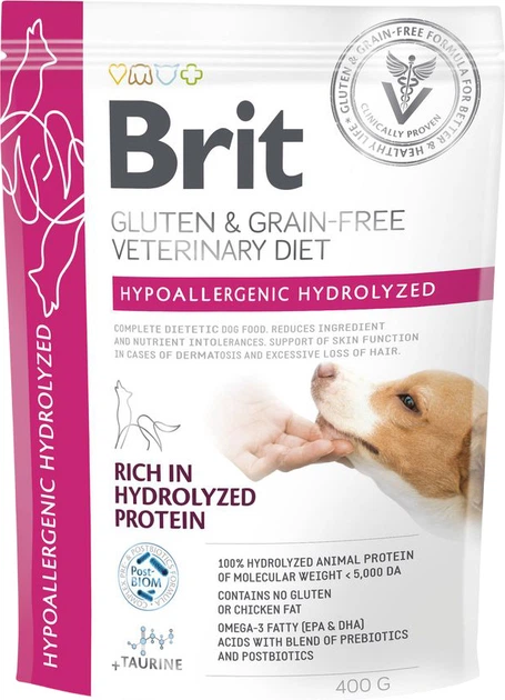 Сухой беззерновой корм для собак Brit VD Dog Hypoallergenic Hydrolyzed при пищевой аллергии с гидролизованным белком 400 г (8595602573585) - Фото 1 Сухой беззерновой корм для собак Brit VD Dog Hypoallergenic Hydrolyzed при пищевой аллергии с гидролизованным белком 400 г (8595602573585) - изображение 1