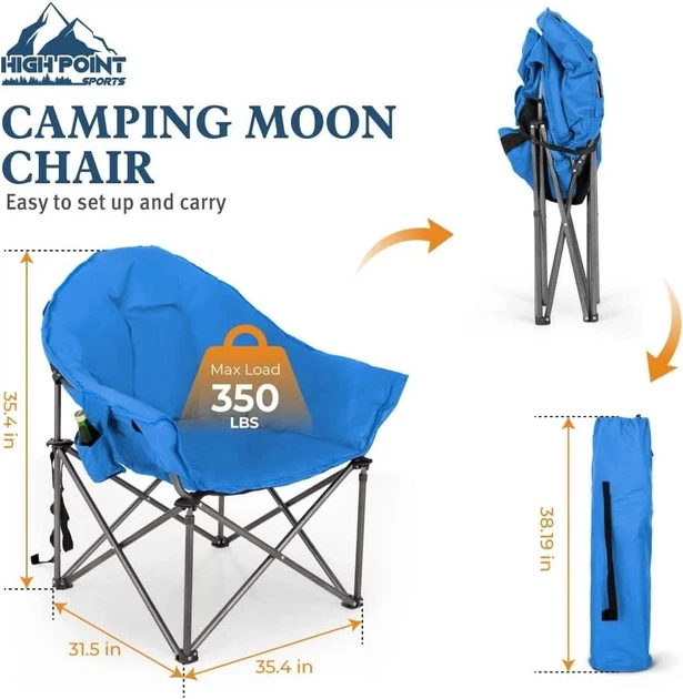 Раскладное кресло для кемпинга HIGH POINT SPORTS XXL / до 150 кг / Голубой Б/В - Фото 4 Раскладное кресло для кемпинга HIGH POINT SPORTS XXL / до 150 кг / Голубой Б/В - изображение 4