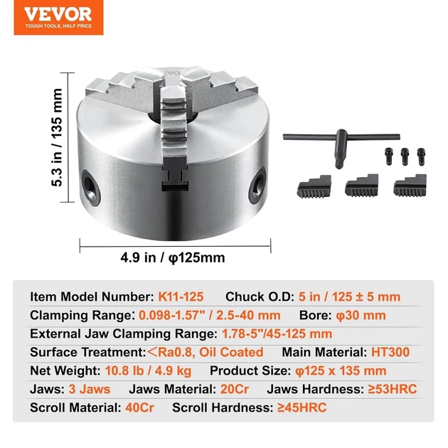 Токарний патрон VEVOR K11-125 125 мм k1 - зображення 7