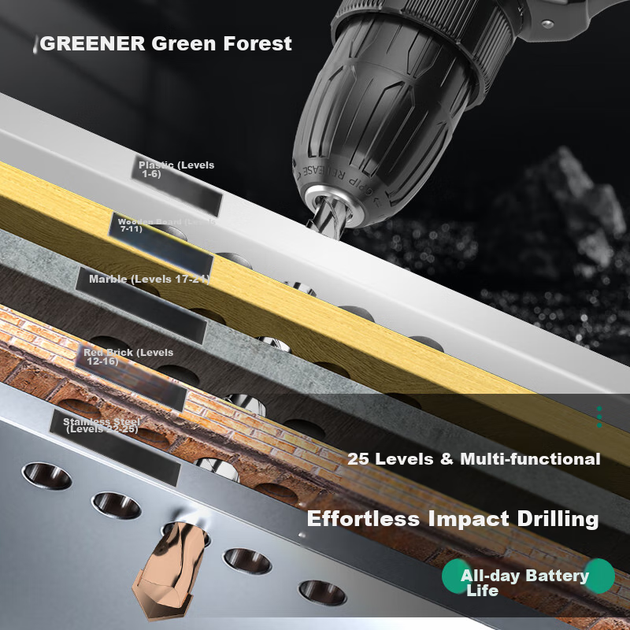 Электрическая дрель GREENER 12V, дрель с литиевым аккумулятором, электрическая отвертка, ручная дрель для дома, электрическая отвертка, набор инструментов из 55 предметов - изображение 6