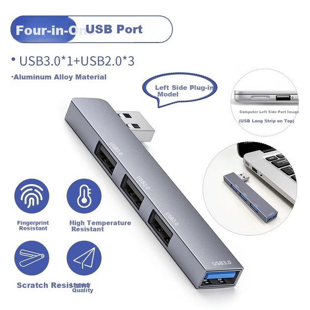 Бездротова USB-док-станція для ноутбука Youlianxing з прямим підключенням, встановлювана з лівого боку, USB-розгалужувач 1-к-4, розширювальний концентратор, USB-концентратор, USB-флеш-накопичувач, миша, клавіатура. - зображення 10