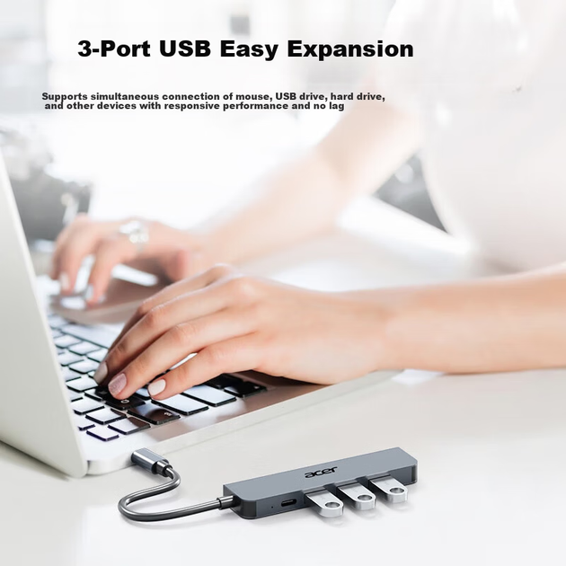 Док-станція Acer USB 3.0 Hub, високошвидкісний 4-портовий концентратор, розширювальна док-станція, сумісна з ноутбуком, адаптером-подовжувачем, блоком живлення Type-C - изображение 7