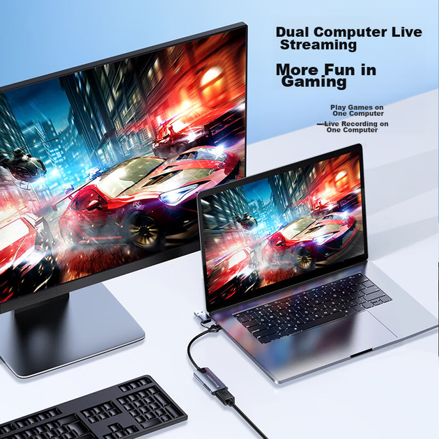 Відеокарта BIAZE HDMI, вхід високої чіткості 4K, сумісна з Switch/NS/PS5/4, для ігрових телефонів та камер, пряма трансляція та запис, пристрій захоплення з двома виходами USB/Type-C для комп'ютера - изображение 5