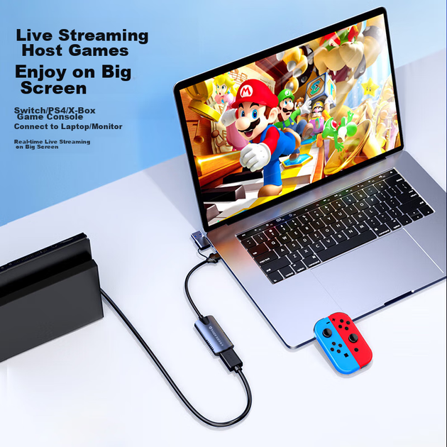 Відеокарта BIAZE HDMI, вхід високої чіткості 4K, сумісна з Switch/NS/PS5/4, для ігрових телефонів та камер, пряма трансляція та запис, пристрій захоплення з двома виходами USB/Type-C для комп'ютера - изображение 6