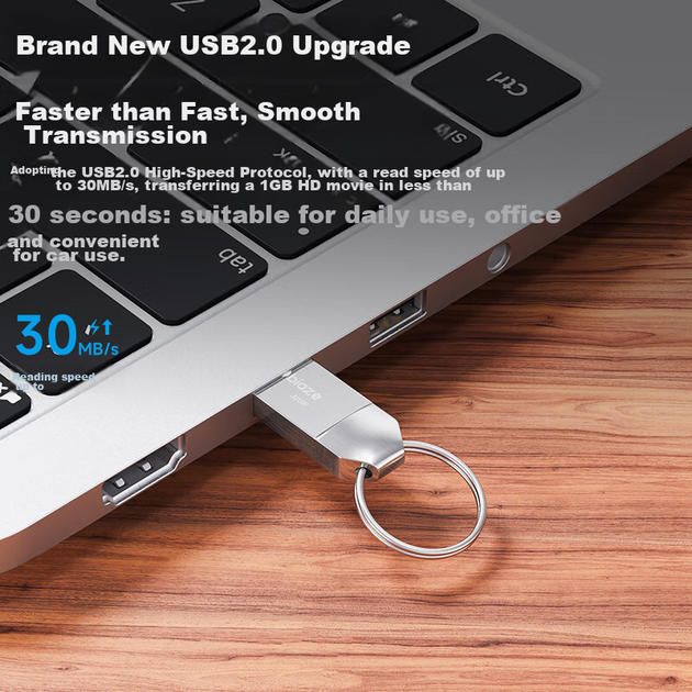 Флеш-накопитель BIAZE 32 ГБ USB 2.0, металлический корпус, подходит для использования в офисе и на работе, портативный, водонепроницаемый, большой емкости, удобен для автомобиля, UP014-Silver - Фото 4 Флеш-накопитель BIAZE 32 ГБ USB 2.0, металлический корпус, подходит для использования в офисе и на работе, портативный, водонепроницаемый, большой емкости, удобен для автомобиля, UP014-Silver - изображение 4