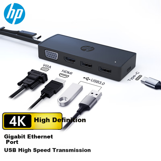 Адаптер розширення док-станції HP Type-C для HDMI/VGA/10 Gigabit Ethernet, перетворювач інтерфейсу мережевого кабелю, розширювальна док-станція для ноутбука - изображение 4
