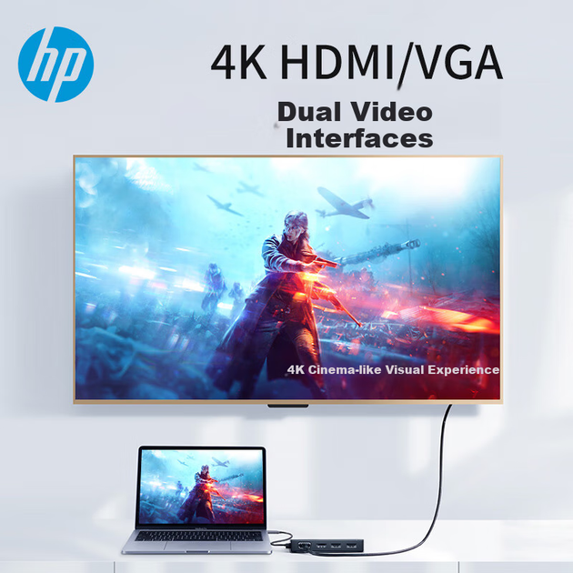 Адаптер розширення док-станції HP Type-C для HDMI/VGA/10 Gigabit Ethernet, перетворювач інтерфейсу мережевого кабелю, розширювальна док-станція для ноутбука - изображение 7