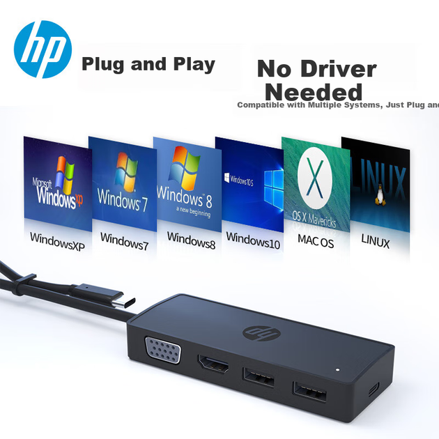 Адаптер розширення док-станції HP Type-C для HDMI/VGA/10 Gigabit Ethernet, перетворювач інтерфейсу мережевого кабелю, розширювальна док-станція для ноутбука - изображение 9