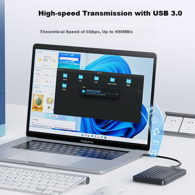 Внешний корпус для жесткого диска ORICO, 2,5-дюймовый USB 3.0 SATA, корпус для ноутбука, подходит для SSD и механических накопителей, черный, модель 2521U3 (модернизация). - Фото 4 Внешний корпус для жесткого диска ORICO, 2,5-дюймовый USB 3.0 SATA, корпус для ноутбука, подходит для SSD и механических накопителей, черный, модель 2521U3 (модернизация). - изображение 4