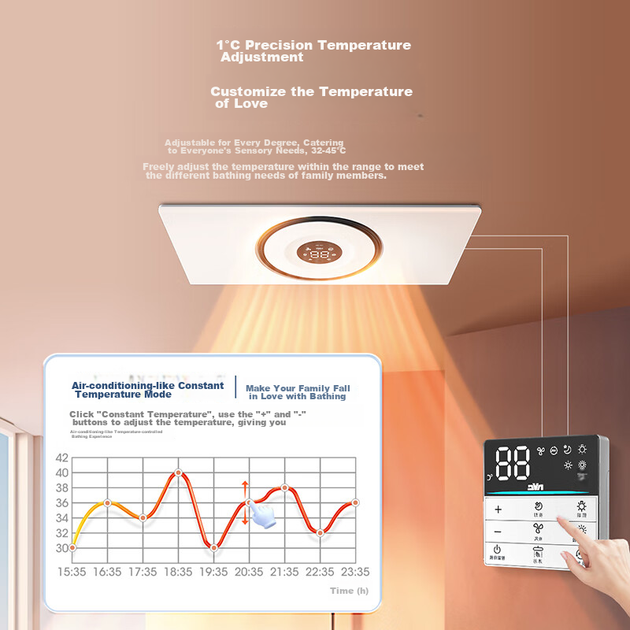 Інтелектуальний обігрівач для ванної кімнати NVC, серія 3D Heat Circulation, стерилізація та дезодорація зі змінною частотою, вентиляція, нічник із датчиком людини, Y377 - изображение 9