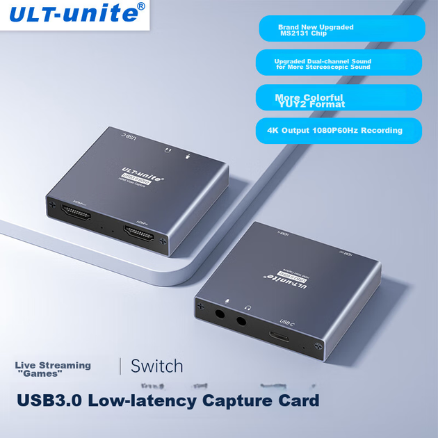 Карта захвата видео ULT-Unite HDMI, устройство захвата 4K HD с петлевым выходом и разъемом USB-C 3.0, для телефонов, планшетов, PS5, ноутбуков, Nintendo Switch. Комплект оборудования для записи игр и прямых трансляций. - изображение 7