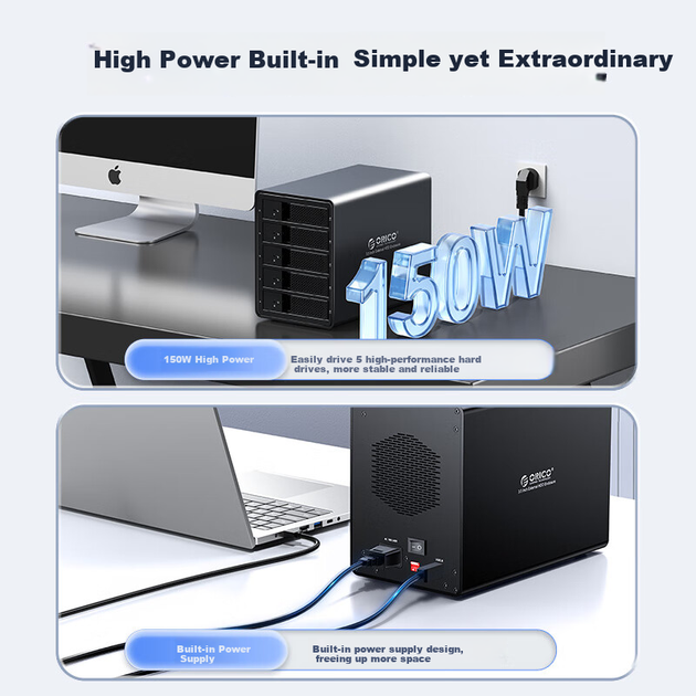 Корпус для жестких дисков ORICO Disk Array, многоотсековый, 3,5-дюймовый, USB 3.0, SATA, механический отсек для жестких дисков, портативный внешний корпус, RAID-хранилище, полностью алюминиевый, 5 отсеков, 9558RU3 - изображение 6