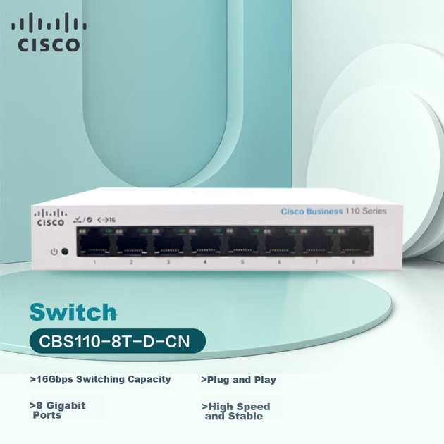 Коммутатор CISCO, гигабитный 8-портовый коммутатор, гигабитный корпоративный коммутатор CBS110-8T Ethernet. - изображение 6