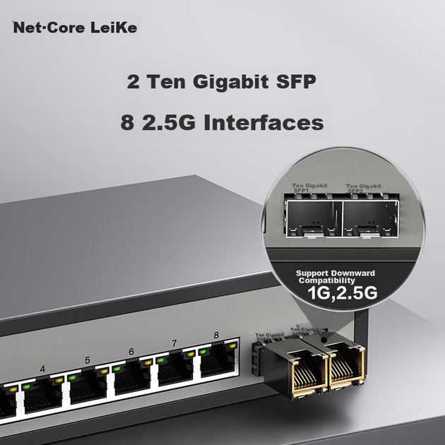 Коммутатор Netcore GS10 10 портов 2.5G, 8+2 SFP+ 10G - изображение 3