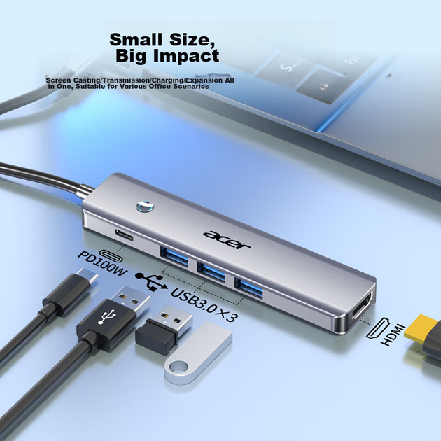 Док-станция расширения Acer Type-C, концентратор USB 3.0, адаптер HDMI, совместимый с MacBook, конвертер для компьютера и телефона, дублирование экрана 4K60Hz, зарядное устройство для портативных устройств, Five-I - изображение 5