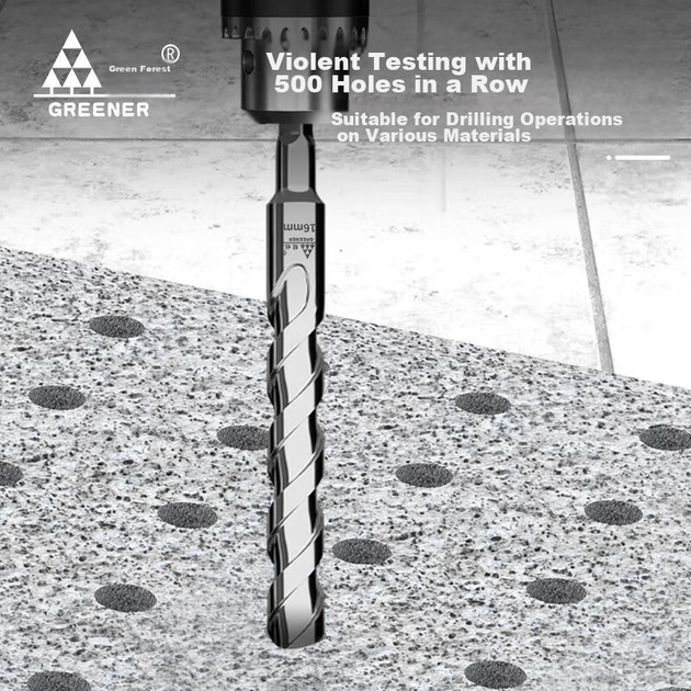Ударная дрель GREENER, электрический перфоратор, инструмент для пробивки канавок в стенах, удлиненное круглое хвостовик для бетонных отверстий [6/8/10/12] x 160 мм - изображение 7