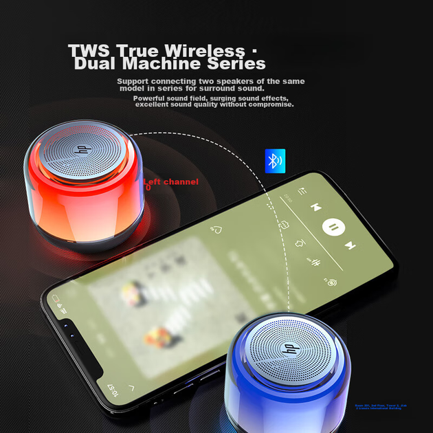 Беспроводная колонка HP S02 Bluetooth, миниатюрная, с цветными световыми эффектами, ритмичная, для компьютера, телефона, домашнего использования, мини-сабвуфер, небольшая портативная беспроводная колонка TWS для использования на открытом воздухе. - изображение 5