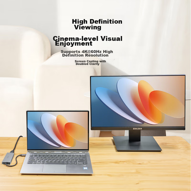 Док-станция расширения Lenovo Ecosystem Brand Yinengzhe Type-C, кабель USB-C — HDMI, разветвитель для док-станции, трансляция экрана 4K 60 Гц, быстрая зарядка PD для ноутбука. - изображение 5