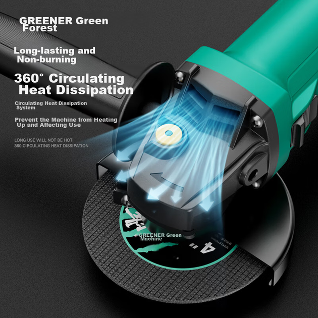 Кутова шліфувальна машина GREENER 760 Вт, набір із 7 предметів, кутова шліфувальна машина, полірувальна машина, різальна машина, шліфувальна машина, полірувальна машина, електроінструмент - зображення 9