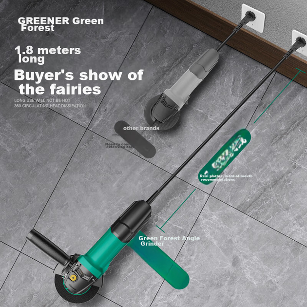 Кутова шліфувальна машина GREENER 760 Вт, набір із 7 предметів, кутова шліфувальна машина, полірувальна машина, різальна машина, шліфувальна машина, полірувальна машина, електроінструмент - зображення 10