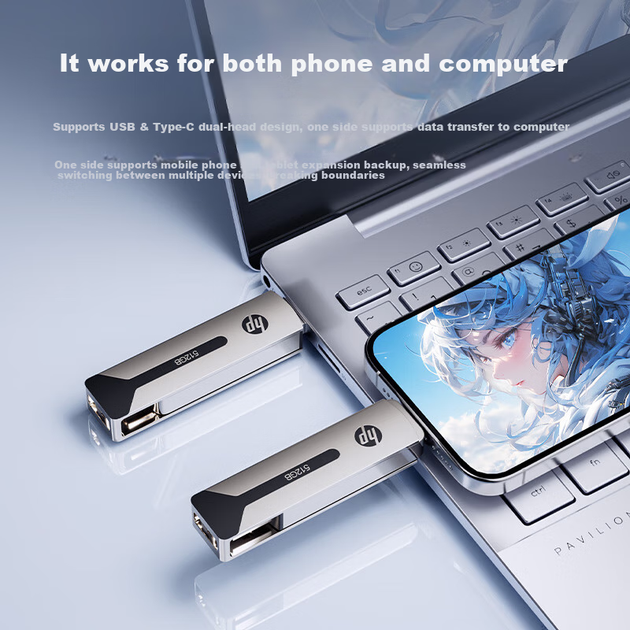 Твердотільний флеш-накопичувач HP 512 ГБ USB 3.2 Ultra-Fast Dual-Interface Type-C, швидкість читання до 1000 МБ/с, металевий USB-накопичувач великої ємності, сумісний із телефонами та комп'ютерами для офісу та навчання, універсальний флеш-накопичувач - изображение 7