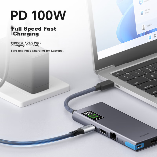Хаб Hagibis з дисплеєм, USB-C, Ethernet, HDMI, для Apple/Mac, Thunderbolt 4 - зображення 8