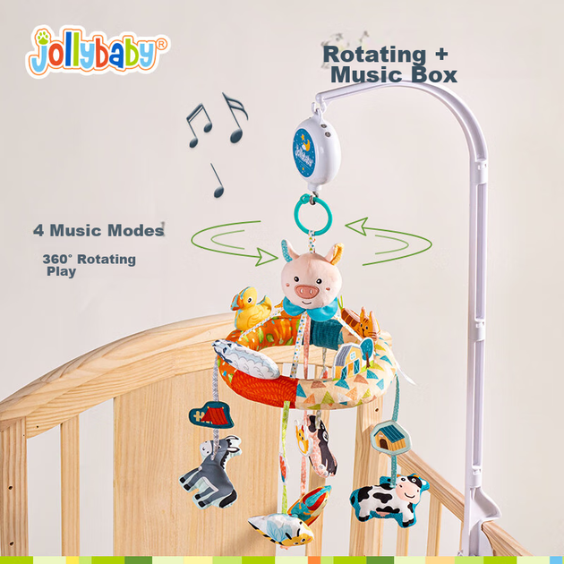 Мобиль для детской кроватки Jollybaby, подвесной вращающийся музыкальный кулон, игрушка для малышей от 0 до 1 года, в стиле фермерской игровой площадки. - изображение 8
