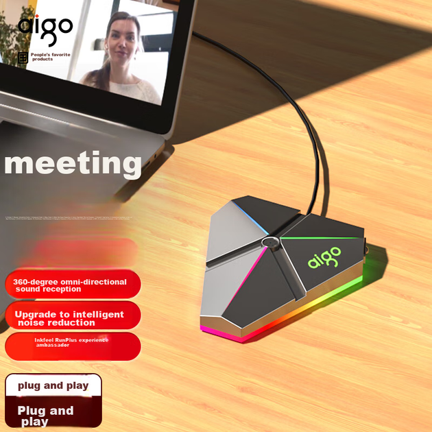 Микрофон конференц-связи Aigo K4 для ПК всенаправленный 360° шумоподавление USB серый - изображение 4