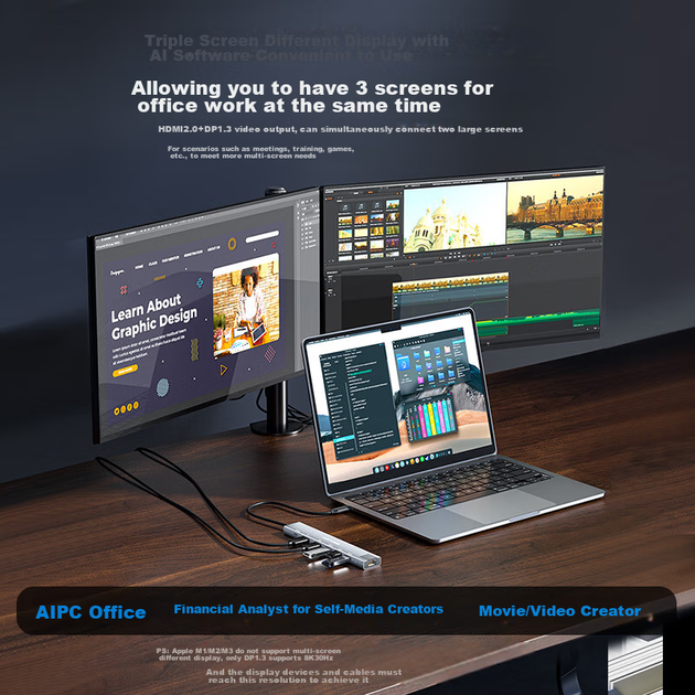 Док-станция расширения Acasis Type-C, HDMI-концентратор, разветвитель DP-концентратора, монитор 8K, Thunderbolt 4, гигабитная сеть, тройной экран 2K 240 Гц, быстрая зарядка Apple DS-9904. - изображение 5