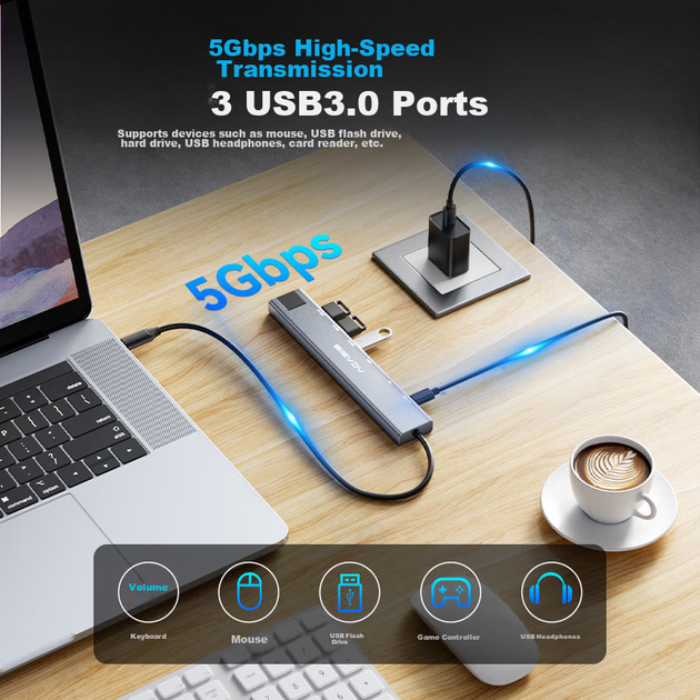 Док-станция расширения Acasis Type-C, HDMI-концентратор, разветвитель DP-концентратора, монитор 8K, Thunderbolt 4, гигабитная сеть, тройной экран 2K 240 Гц, быстрая зарядка Apple DS-9904. - изображение 9