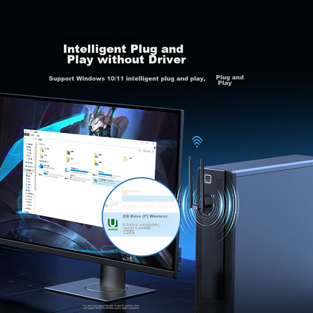 Беспроводной USB сетевой адаптер UGREEN AC1300, двухдиапазонный 5G, с двумя антеннами, Wi-Fi приемник без драйверов для настольных компьютеров и ноутбуков, внешняя сетевая карта, безлимитный Wi-Fi передатчик - изображение 9