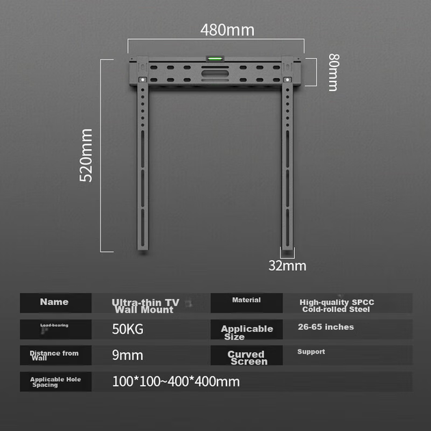 Настінний кронштейн для телевізора Xizhouyeyu Ultra-Thin [26-65 дюймів], настінний кронштейн, підходить для Xiaomi, Hisense, Huawei, Sony - зображення 7