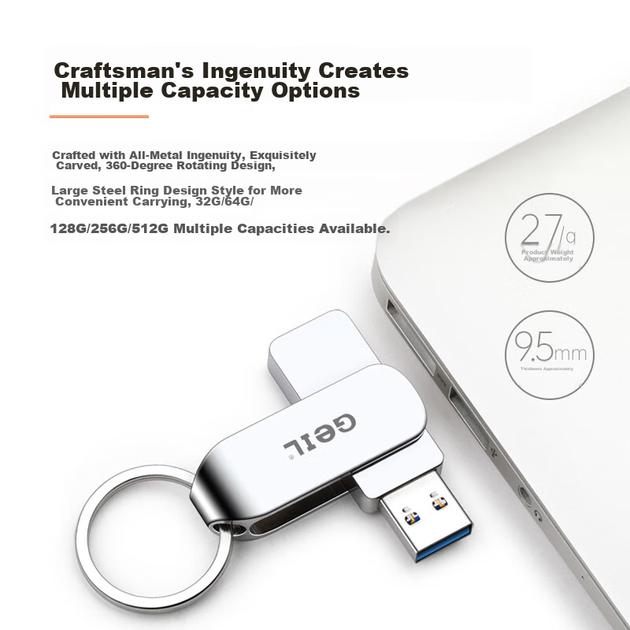 Флеш-накопитель GEIL 256 ГБ USB 3.0, скорость чтения 100 МБ/с, металлический поворотный корпус, высокая скорость чтения/записи, прочный USB-накопитель для бизнеса, офиса и учебы, серия GH310. - изображение 8