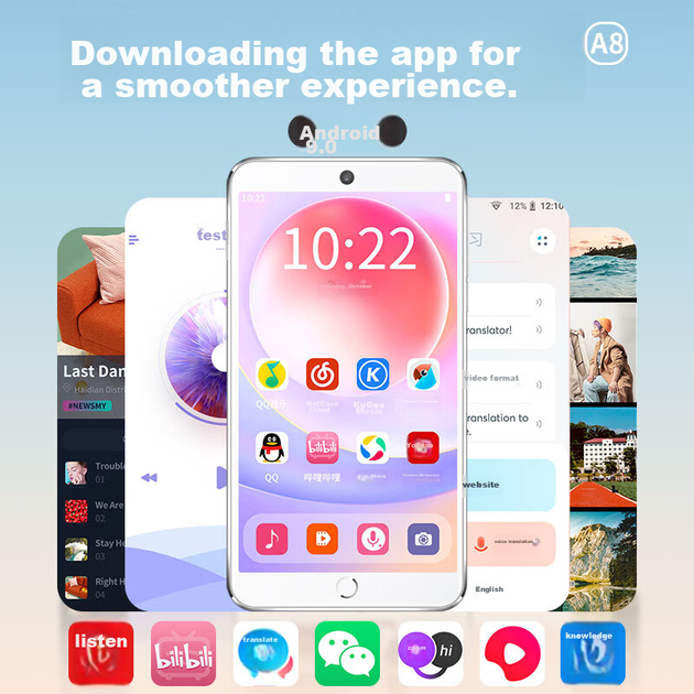 Newsmy A8 Smart MP3/MP4 музичний плеєр без втрат, портативний плеєр з Wi-Fi доступом до Інтернету, MP5 Bluetooth словник, студентське фотозйомка, вирішення проблем англійської мови, прослуховування відео, Android 9 білий - Фото 7 Newsmy A8 Smart MP3/MP4 музичний плеєр без втрат, портативний плеєр з Wi-Fi доступом до Інтернету, MP5 Bluetooth словник, студентське фотозйомка, вирішення проблем англійської мови, прослуховування відео, Android 9 білий - зображення 7