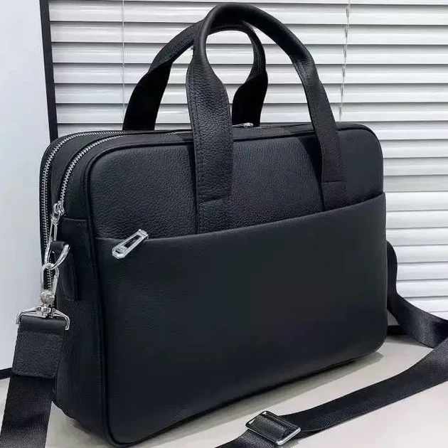 Шкіряна чоловіча ділова сумка для ноутбука 40x27x10, офісний портфель Tiding Bag 56901, чорний - Фото 4 Шкіряна чоловіча ділова сумка для ноутбука 40x27x10, офісний портфель Tiding Bag 56901, чорний - зображення 4