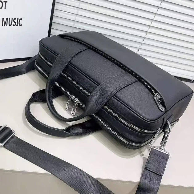 Шкіряна чоловіча ділова сумка для ноутбука 40x27x10, офісний портфель Tiding Bag 56901, чорний - Фото 7 Шкіряна чоловіча ділова сумка для ноутбука 40x27x10, офісний портфель Tiding Bag 56901, чорний - зображення 7