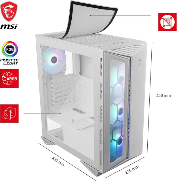Корпус для ПК MSI MPG GUNGNIR 110R ARGB Белый (102063022) - изображение 3
