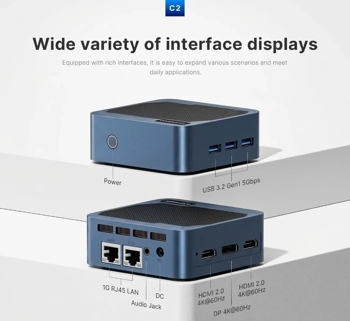 Мини ПК ORiGiMaGiC C2 / Intel N150 / RAM 12GB / SSD 512GB / 2 x HDMI / 2 x LAN / Wi-Fi 5 / Bluetooth 5.0 / Windows 11 / Чёрный (101920767) - Фото 3 Мини ПК ORiGiMaGiC C2 / Intel N150 / RAM 12GB / SSD 512GB / 2 x HDMI / 2 x LAN / Wi-Fi 5 / Bluetooth 5.0 / Windows 11 / Чёрный (101920767) - изображение 3