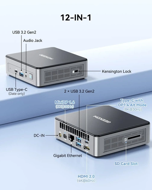Мини ПК GEEKOM Air12 Intel N150 / RAM 16GB / SSD 512GB / Intel UHD Graphics / HDMI / Wi-Fi 6 / Bluetooth 5.2 / Windows 11 / Серый (101933268) - Фото 6 Мини ПК GEEKOM Air12 Intel N150 / RAM 16GB / SSD 512GB / Intel UHD Graphics / HDMI / Wi-Fi 6 / Bluetooth 5.2 / Windows 11 / Серый (101933268) - изображение 6
