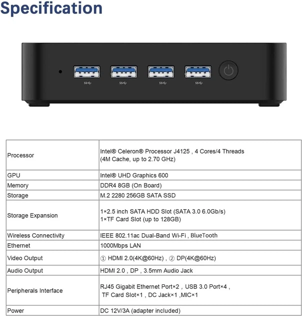 Мини ПК MINIS FORUM GK41 / Intel Celeron J4125 / RAM 8GB / SSD 256GB / HDMI / 2 х LAN / Wi-Fi 5 / Bluetooth 4.2 / Windows 11 / Черный (101937602) b5 - Фото 2 Мини ПК MINIS FORUM GK41 / Intel Celeron J4125 / RAM 8GB / SSD 256GB / HDMI / 2 х LAN / Wi-Fi 5 / Bluetooth 4.2 / Windows 11 / Черный (101937602) b5 - изображение 2